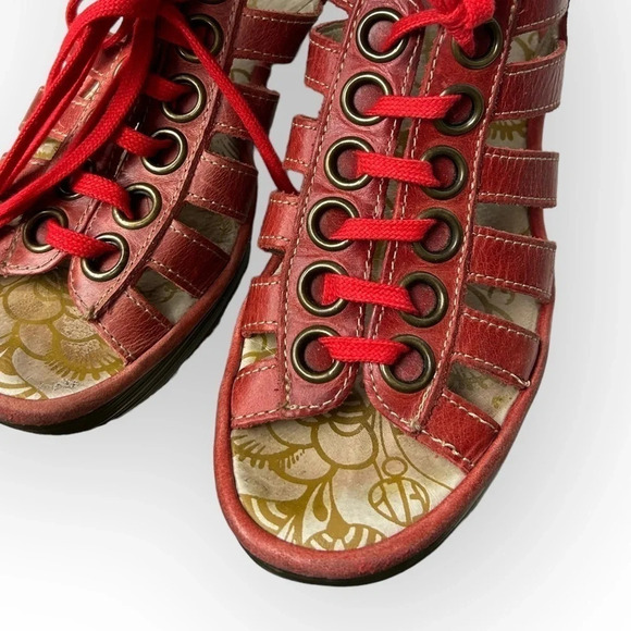 Fly  London Yito Red Lace-Up Slingback Wedge Sandals 36 - Picture 6 of 9